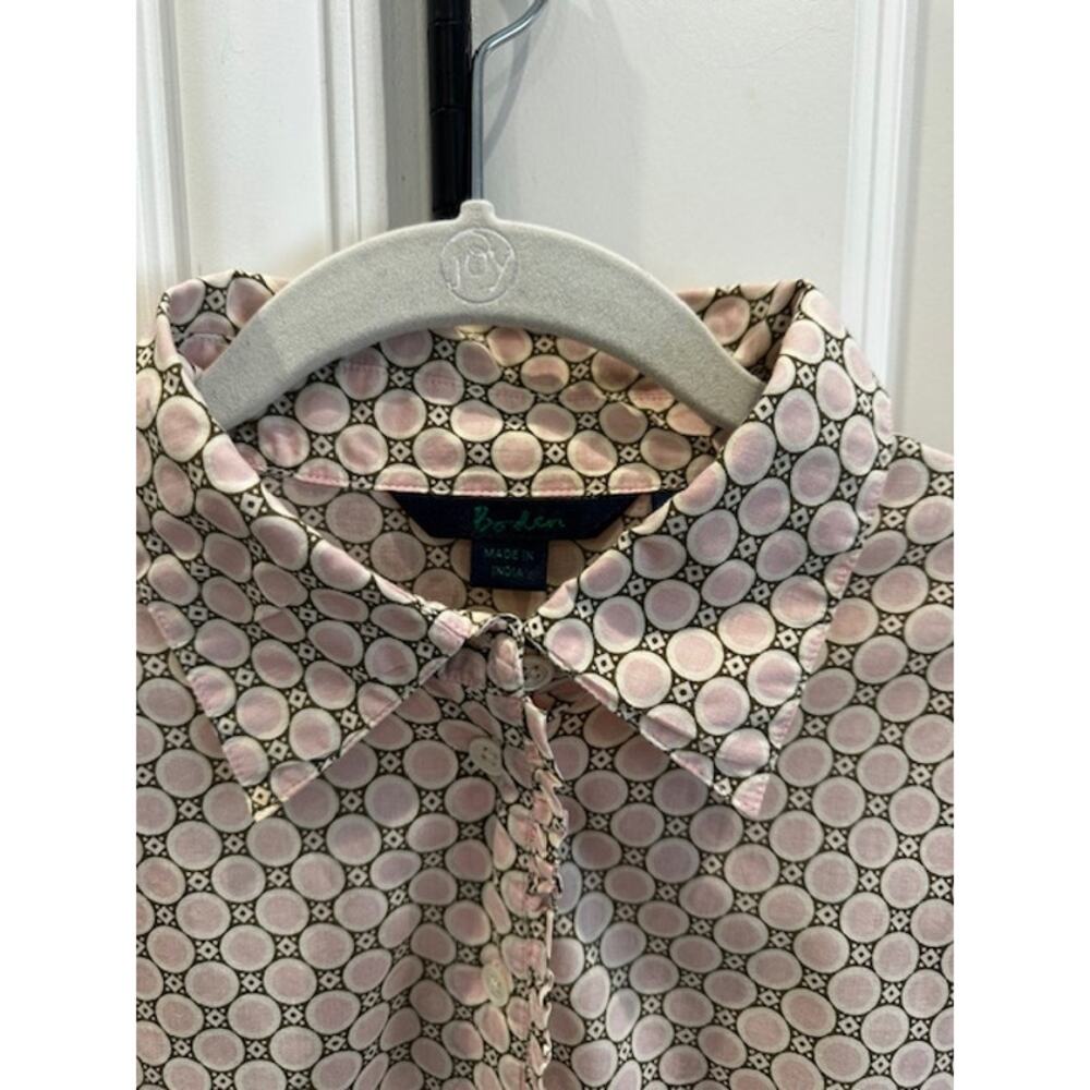 Boden Geo Dot Cotton Button Down Blouse Size: 10 Pink/Brown Pattern - Picture 3 of 10